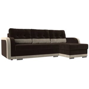 Угловой диван «Марсель», механизм еврокнижка, микровельвет, цвет коричневый / бежевый