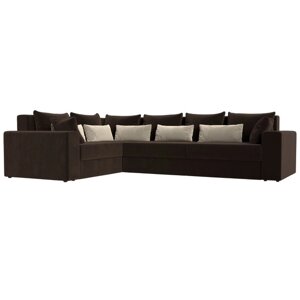 Угловой диван «Майами Long», левый угол, еврокнижка, микровельвет, коричневый / бежевый