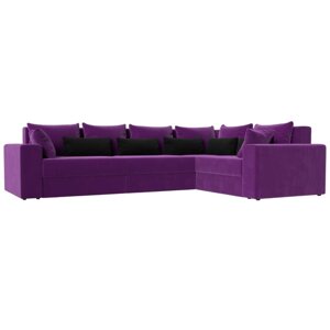 Угловой диван «Майами Long», правый, механизм еврокнижка, микровельвет, фиолетовый/чёрный