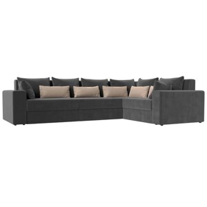 Угловой диван «Майами Long», правый угол, еврокнижка, велюр, цвет серый / серый / бежевый