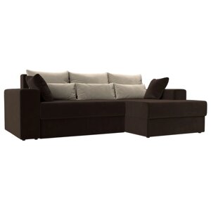 Угловой диван «Майами», механизм еврокнижка, правый угол, микровельвет, цвет коричневый