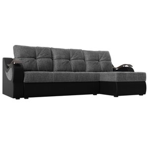 Угловой диван «Меркурий», еврокнижка, правый угол, серая рогожка/чёрная экокожа