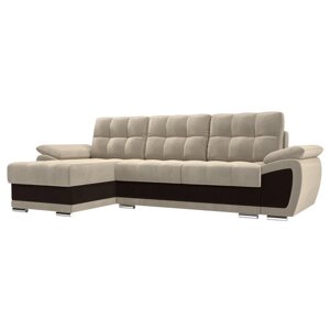 Угловой диван «Нэстор», левый угол, еврокнижка, микровельвет, цвет бежевый / коричневый