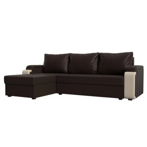 Угловой диван «Николь лайт», левый угол, еврокнижка, экокожа, цвет коричневый / бежевый
