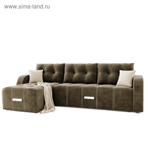Угловой диван «Нью-Йорк 3», угол левый, пантограф, велюр, цвет селфи 03, подушки селфи 01