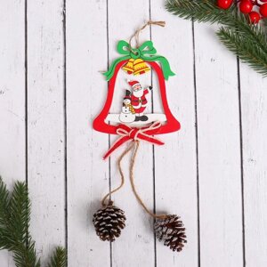 Украшение ёлочное "Колокольчик с шишками" Дед Мороз и снеговик 9х24 см