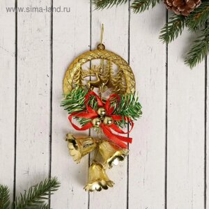 Украшение новогоднее "Колокольчик олень в лесу" 9х18 см, красно-золотой