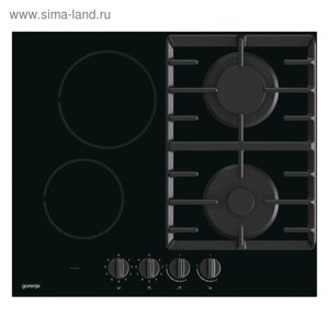 Варочная поверхность Gorenje GCE691BSC, комбинированная, 4 конфорки, 60 см, Hi-Light, чёрная