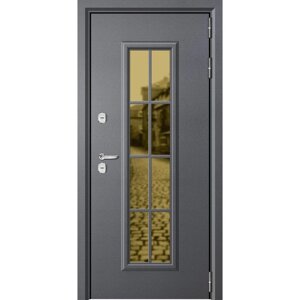 Входная дверь «Aurum», 8602050 мм, левая, цвет серый муар / софт белый