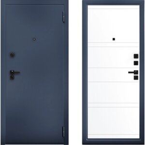 Входная дверь «Ультра Марвин Букле», 8702060 мм, правая, графит синий / эмалит арктик