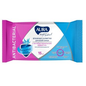 Влажные салфетки Aura Tropic Cocktail, c антибактериальным эффектом, 15 шт