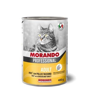 Влажный корм Morando Professional для кошек, паштет с курицей и индейкой, 400 г