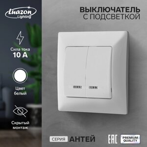 Выключатель Luazon Lighting "Антей", 10 А, 2 клавиши, скрытый, с подсветкой, белый