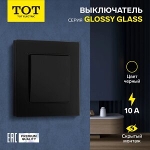 Выключатель TOT Glossy Glass, 10 А, 1 клавиша, скрытый, стекло, черный