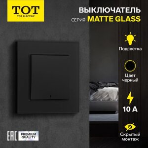 Выключатель TOT Matte Glass, 10 А, 1 кл., с подсветкой, скрытый, стекло, черный