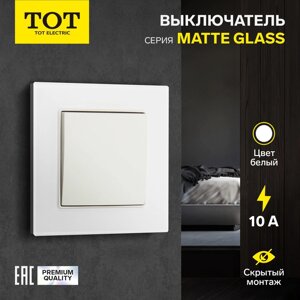 Выключатель TOT Matte Glass, 10 А, 1 кл., скрытый, стекло, белый