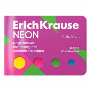 Закладки с клеевым краем пласт. 18.75x50 мм, ErichKrause "Neon", 100 листов, 4 цвета
