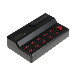 Зарядная станция WLX-838, 10 USB, 60 Вт, 12 А, выключатель, чёрная