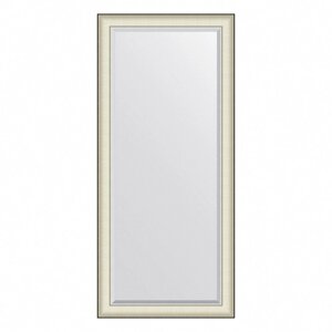 Зеркало Evoform в багетной раме, с фацетом, 78 мм, 74х164 см, цвет белая кожа с хромом