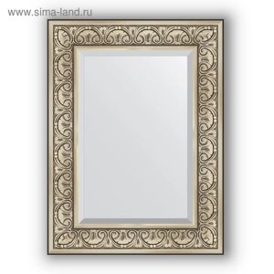Зеркало с фацетом в багетной раме - барокко серебро 106 мм, 60 х 80 см, Evoform