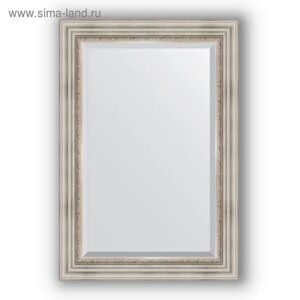 Зеркало с фацетом в багетной раме - римское серебро 88 мм, 66 х 96 см, Evoform
