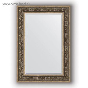 Зеркало с фацетом в багетной раме - вензель серебряный 101 мм, 69 х 99 см, Evoform