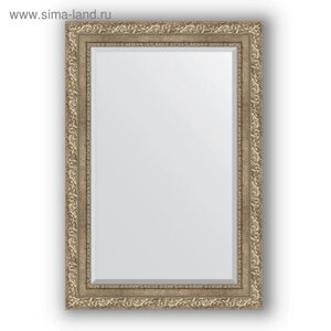 Зеркало с фацетом в багетной раме - виньетка античное серебро 85 мм, 65 х 95 см, Evoform