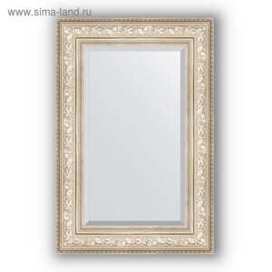 Зеркало с фацетом в багетной раме - виньетка серебро 109 мм, 60 х 90 см, Evoform