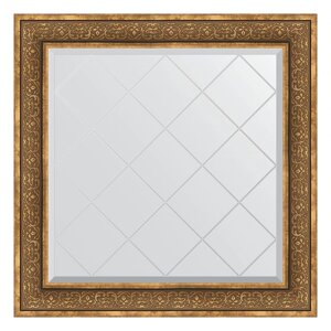 Зеркало с гравировкой в багетной раме, вензель бронзовый 101 мм, 89x89 см