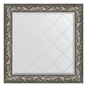 Зеркало с гравировкой в багетной раме, византия серебро 99 мм, 89x89 см