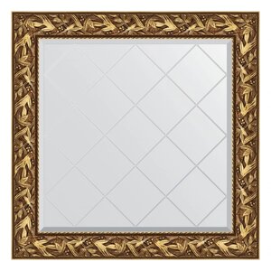 Зеркало с гравировкой в багетной раме, византия золото 99 мм, 89x89 см
