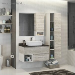 Зеркало шкаф Comforty Прага 90 для ванной комнаты, цвет дуб белый