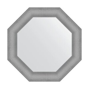 Зеркало в багетной раме, серебряная кольчуга 88 мм, 67x67 см