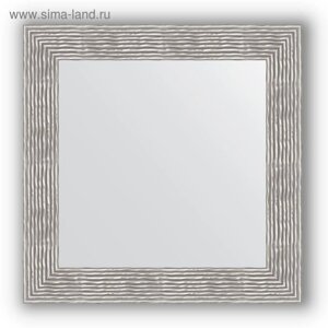 Зеркало в багетной раме - волна хром 90 мм, 70 х 70 см, Evoform