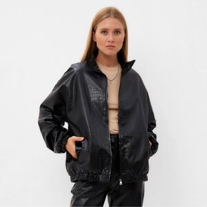 Жакет женский демисезонный MINAKU: Eco leather, чёрный, размер 44