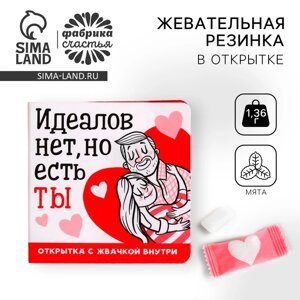 Жевательная резинка «Идеалов нет» в открытке, вкус: мята, БЕЗ САХАРА, 1 шт. х 1,36 г.