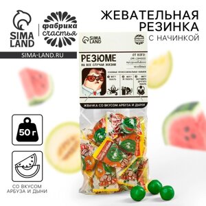 Жевательная резинка «На все случаи жизни» с начинкой, вкус: арбуз и дыня, 50 г.