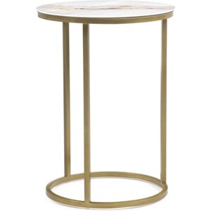 Журнальный стол Иберис круглый, металл, белый/золотой 40x40x56 см