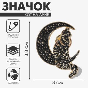 Значок «Кот на Луне», цвет чёрный в золоте