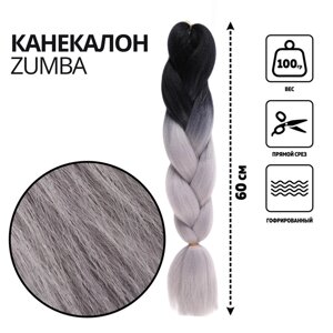 ZUMBA Канекалон двухцветный, гофрированный, 60 см, 100 гр, цвет чёрный/пепельный (BY33)
