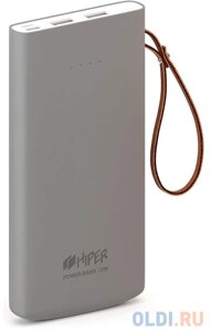 Аккумулятор HIPER Внешний аккумулятор HIPER TRAVEL10K Li-Pol 10000 mAh Soft-touch 3A+3A 2xUSB 1xType-C серый
