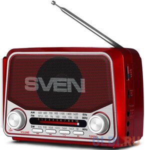 АС SVEN SRP-525, красный (3 Вт, FM/AM/SW, USB, microSD, фонарь, встроенный аккумулятор)