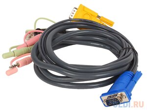 ATEN KVM cable 2L-5302U кабель для KVM: USB (am)+DB15(m)+2*audio (PC) -на- SPHD15(m)+2*audio (KVM),1.8м