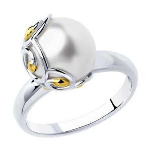 Ажурное кольцо SOKOLOV из золочёного серебра с жемчугом