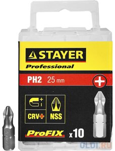 Биты stayer professional profix phillips, тип хвостовика C 1/4,2, L=25мм, 10шт