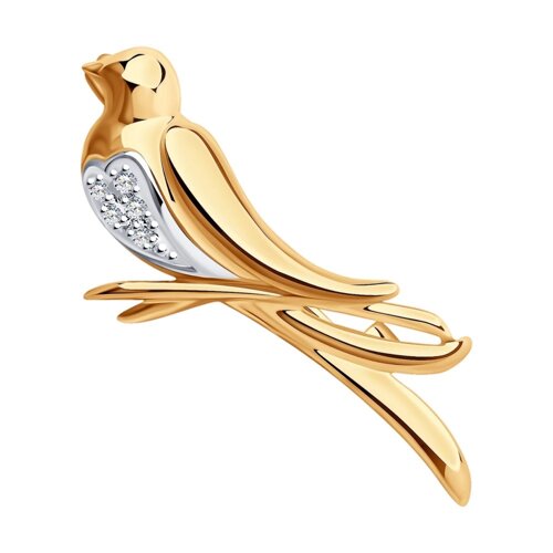 Брошь «Птичка» с бриллиантами SOKOLOV