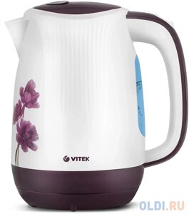 Чайник электрический VITEK VT-7061, 2200Вт, белый с узором и фиолетовый