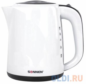 Чайник SONNEN KT-002B, 1,7 л, 2200 Вт, закрытый нагревательный элемент, пластик, белый/черный, 454994