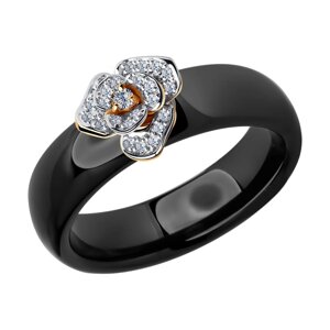 Чёрное керамическое кольцо с золотом и бриллиантами SOKOLOV