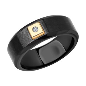 Черное керамическое кольцо с золотом и бриллиантом SOKOLOV